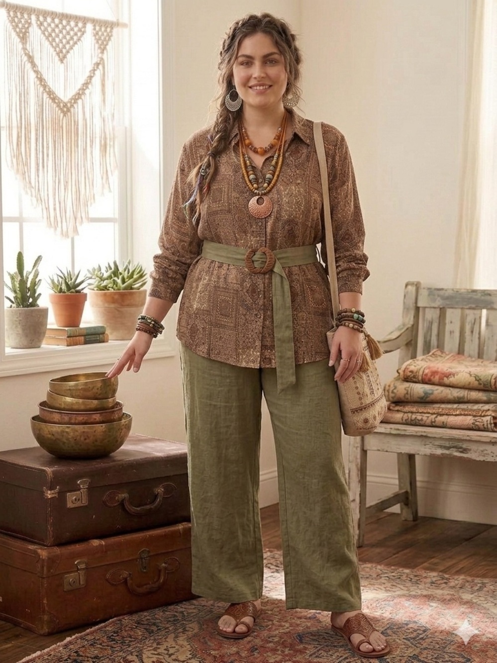 Vintage Style Lane Bryant brown paisley patterned tunic blouse. 14/16